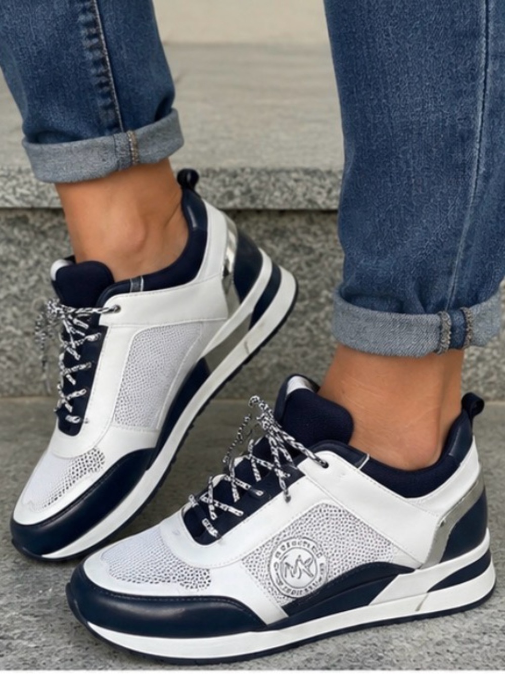 Michael Kors White & Navy Fashion Sneakers AUTHENTIC
